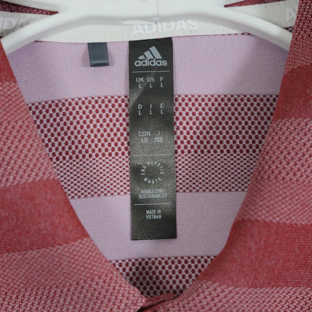 Adidas Men's Red Striped Golf Polo Shirt Climalite‎ Performance Size Large